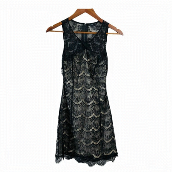 Naked Zebra Dresses & Skirts - Naked ZEBRA Nude Mid Dress with Black Lace Overlay Small